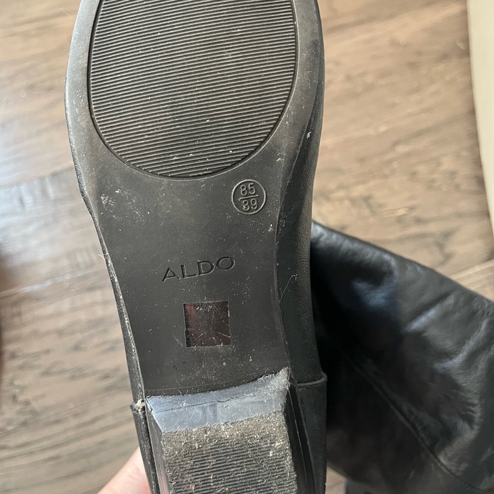 Aldo Black Knee-High Leather Boots with Ankle Buckle Detail - Picture 8 of 8